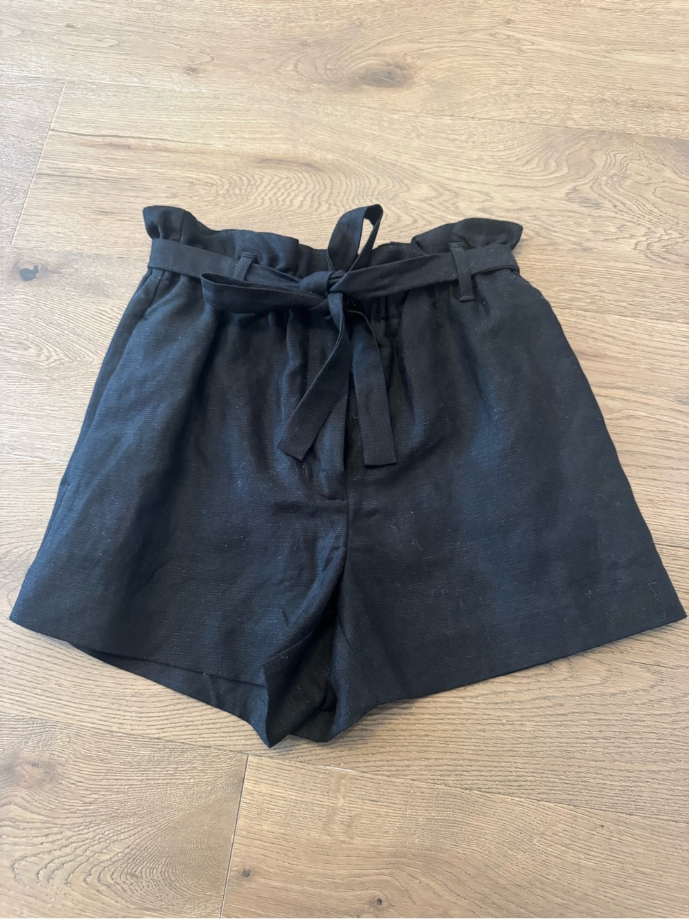 Wilfred Black High-Waist Paperbag Shorts with Tie